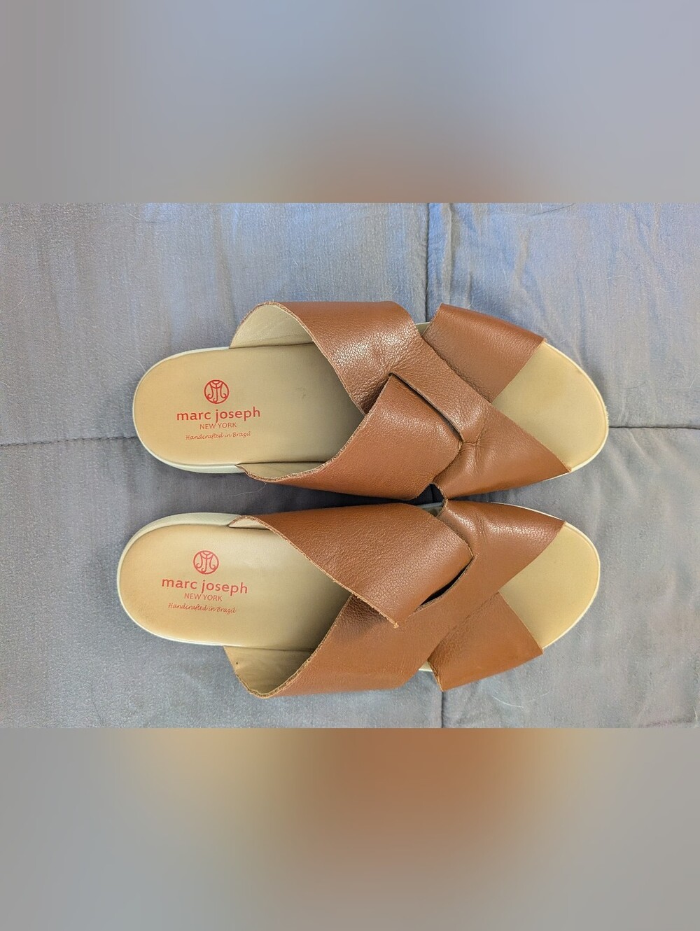 Marc Joseph NY Beach Street Brown Leather Slide Sandals Sz 8 Luxury Travel Women